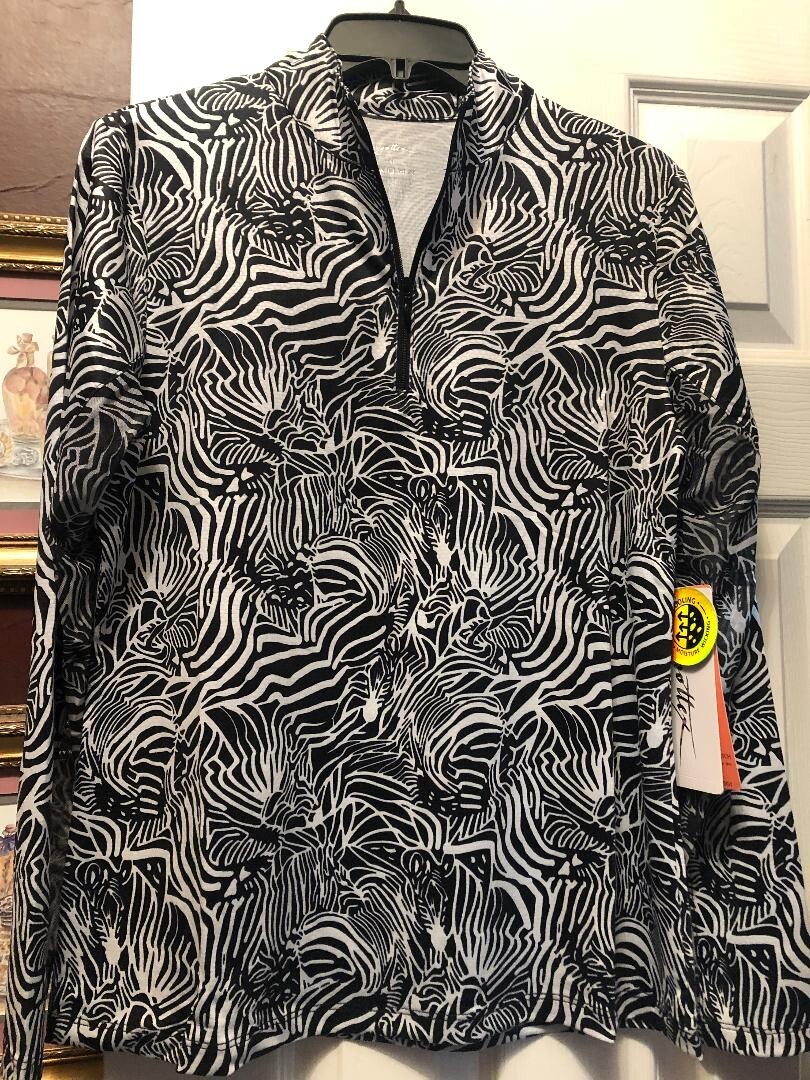 NWT X by GOTTEX Black & White Zebra Golf Tennis Long Sleeve Mock Shirt M L & XL