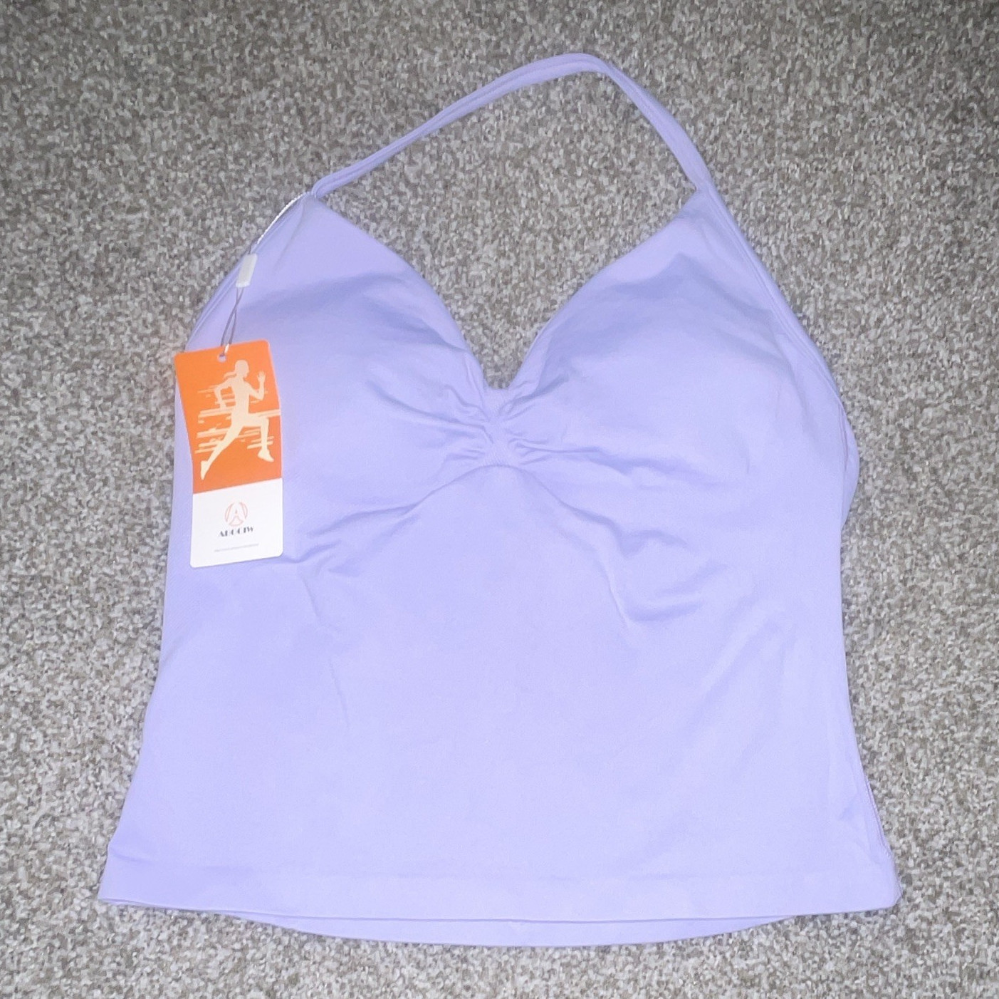ALCIS Women’s Purple Halter V-Neck Tank Camisole Built-In Bra Size XL