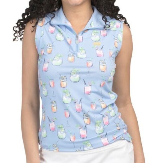NWT Ladies KASTEL DENMARK Light Blue Cocktails Sleeveless Mock Golf Shirt – S