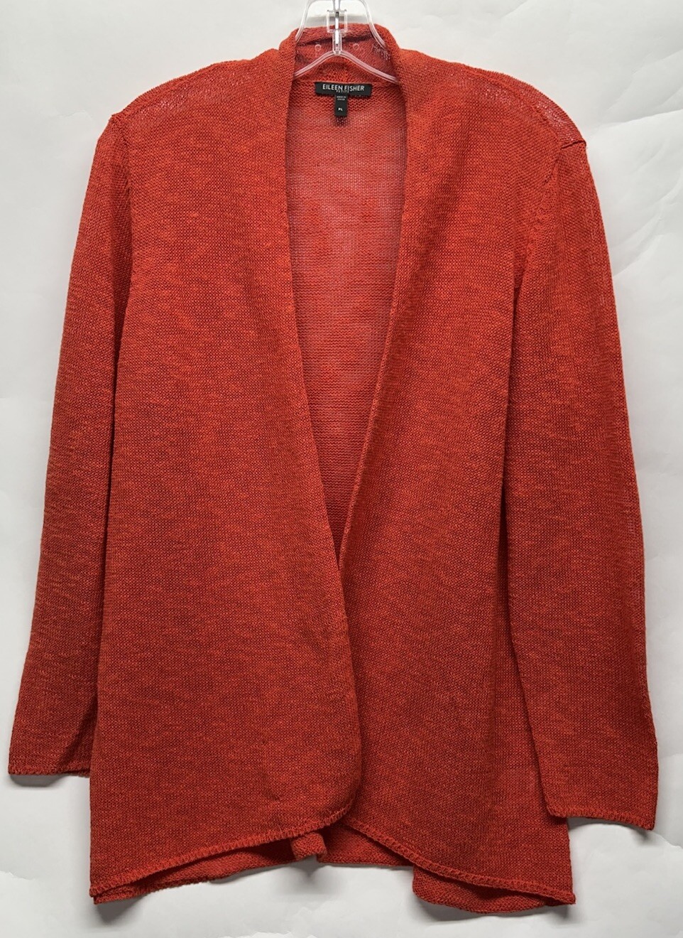 Eileen Fisher Womens Size PL Orange Long Sleeve Linen Blend Cardigan Top (L5)