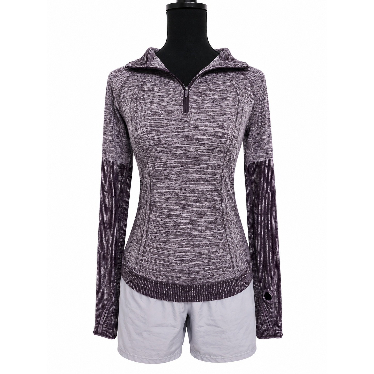Lululemon Swiftly Wool 1/2 Zip Pullover Black Cherry White Size 10