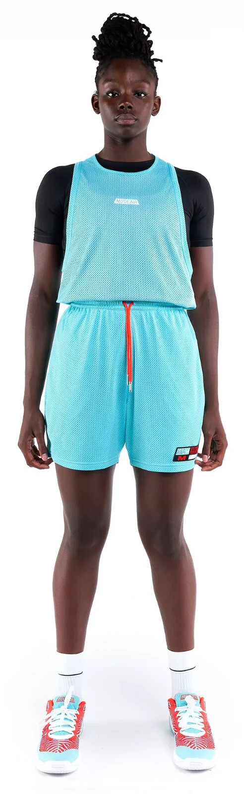 MOOLAH Women’s Basketball Reversible Tank Top | Aqua / Red | Size- XL.