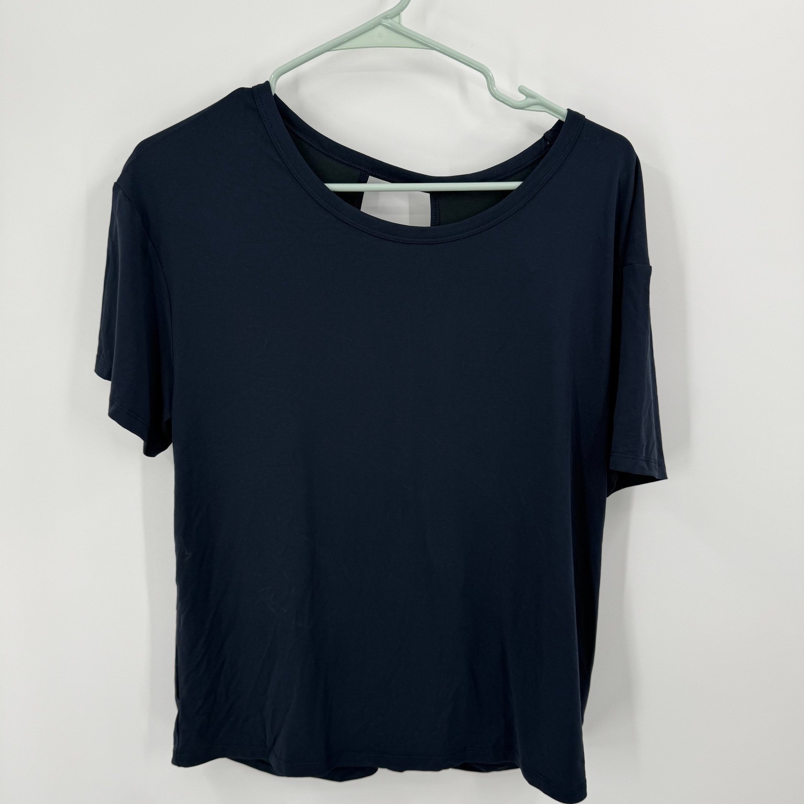 Joy Lab Womens Navy Blue Twist Back Short Sleeve Athleisure Top Size L