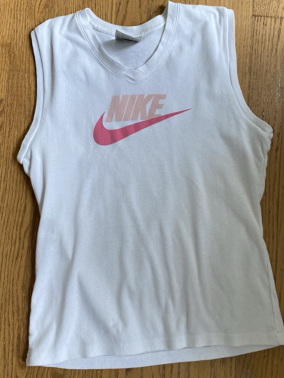 Y2K Nike Center Pink Swoosh Tank Top Womens Med White Gym USA Vintage