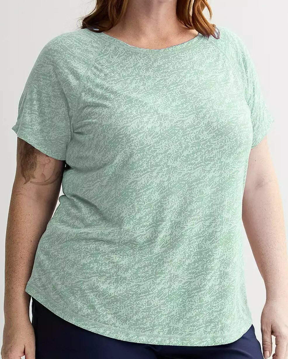 TEK GEAR ADAPTIVE CORE RAGLAN SHORT SLV CREW NECK BURNOUT TEE WMNS PLUS 3X NWT!