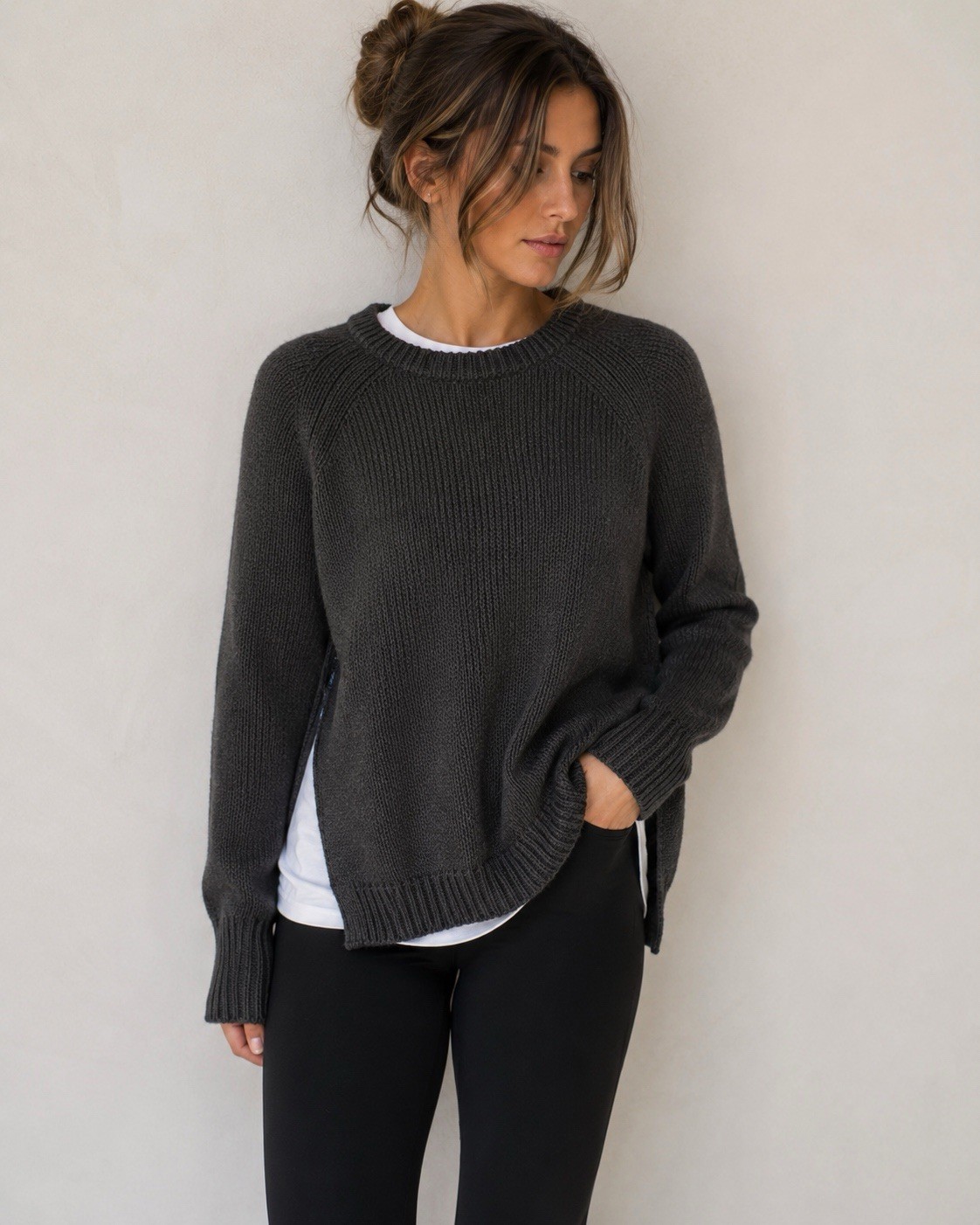 Lululemon Yin To You Sweater Womens Size 10 Heathered Dark Wren Merino Wool