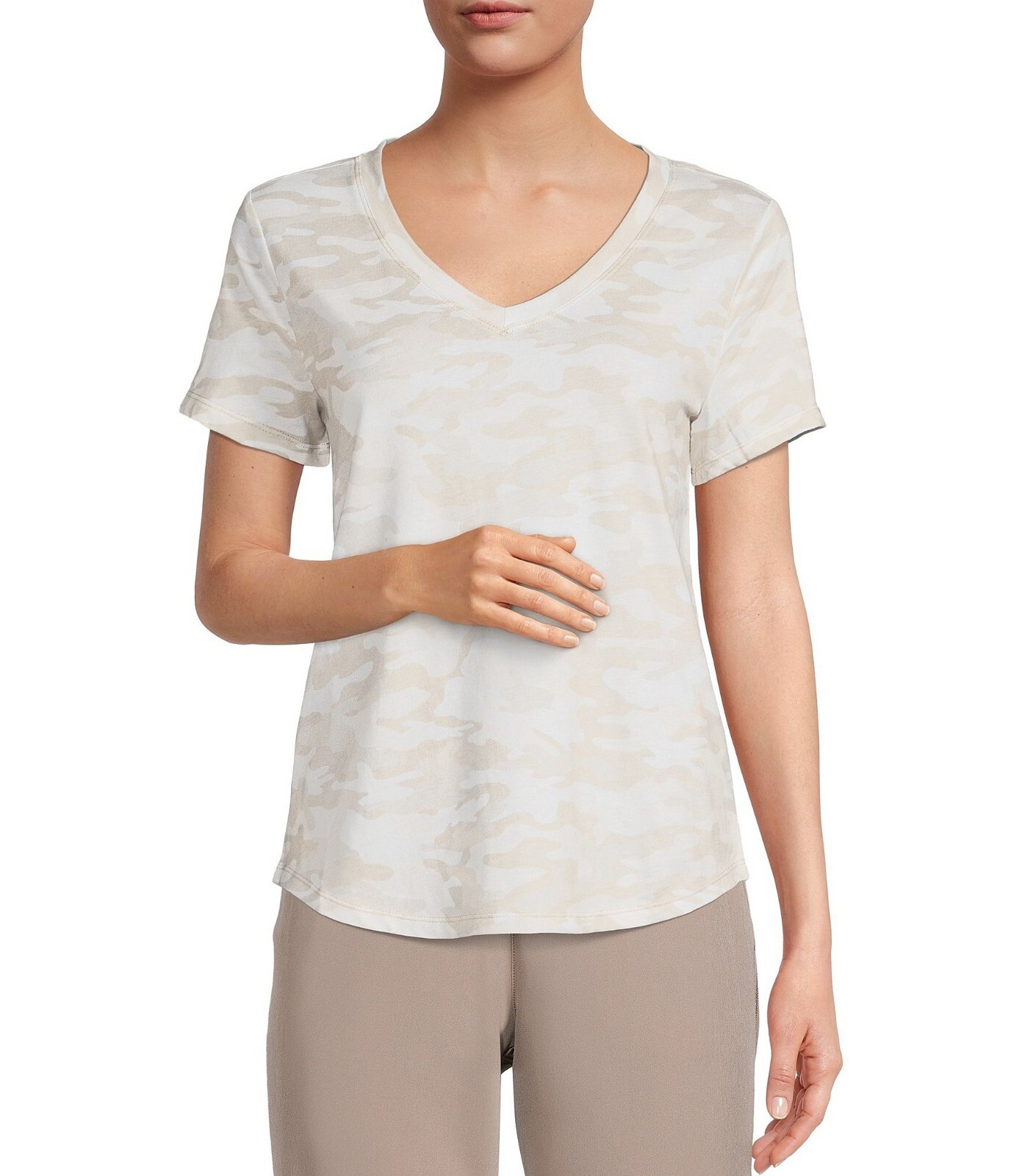 Calvin Klein Camo V-Neck Tee Womens 100% Cotton Short Sleeve Performance T-Shirt