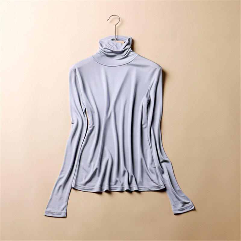 Women’s 100% Mulberry Silk High-Neck Long-Sleeve Knit T-Shirt Undershirt China