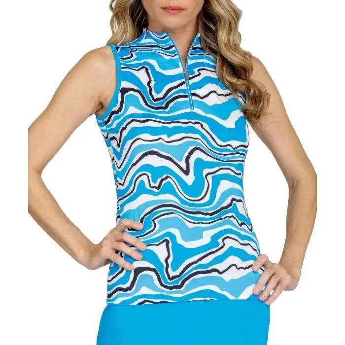 NWT TAIL Blue Black White TRANQUILITY Kay Sleeveless Mock Golf Shirt S M & L