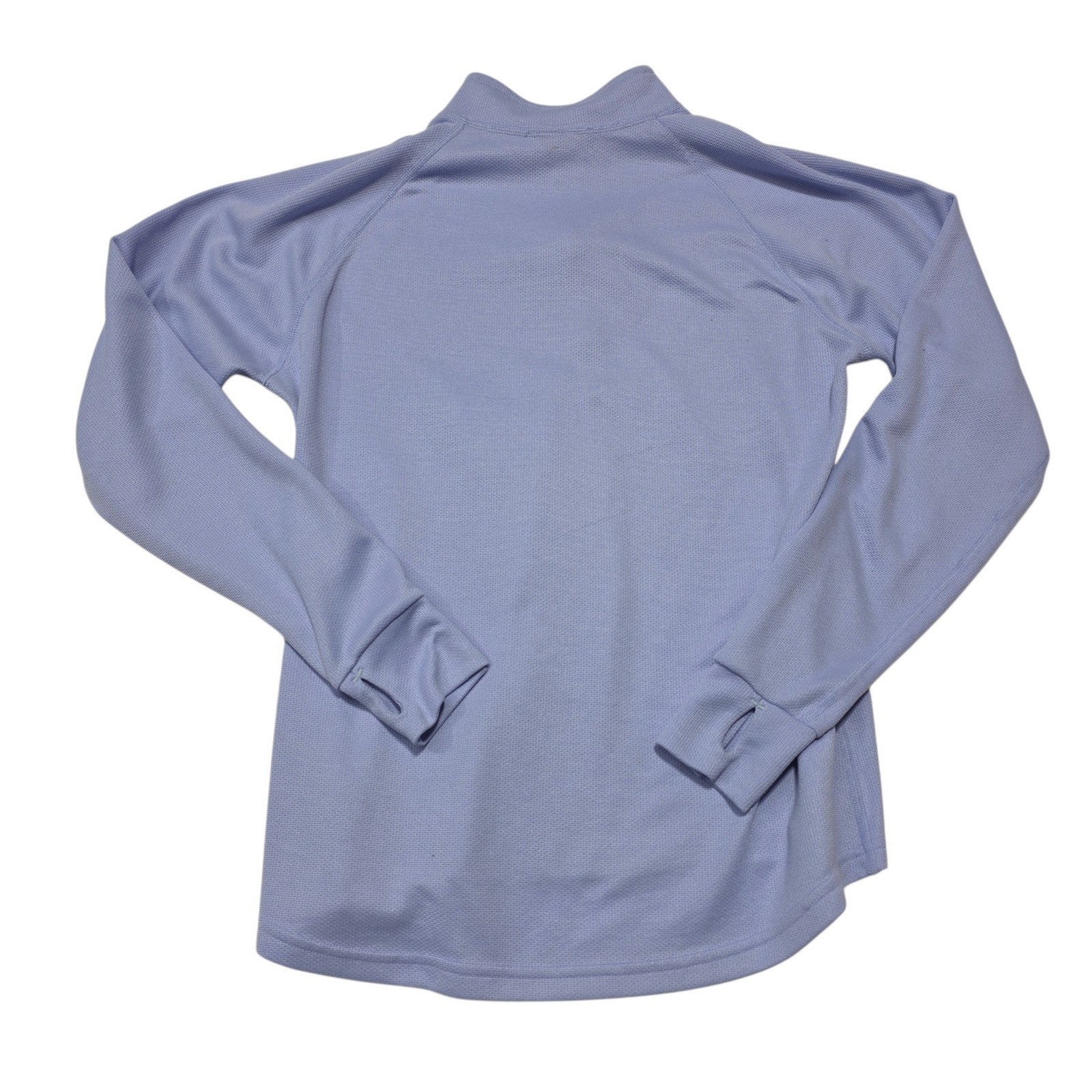 LL Bean Quarter Zip Pullover Womens Medium Regular Blue Thumbholes Waffle Knit