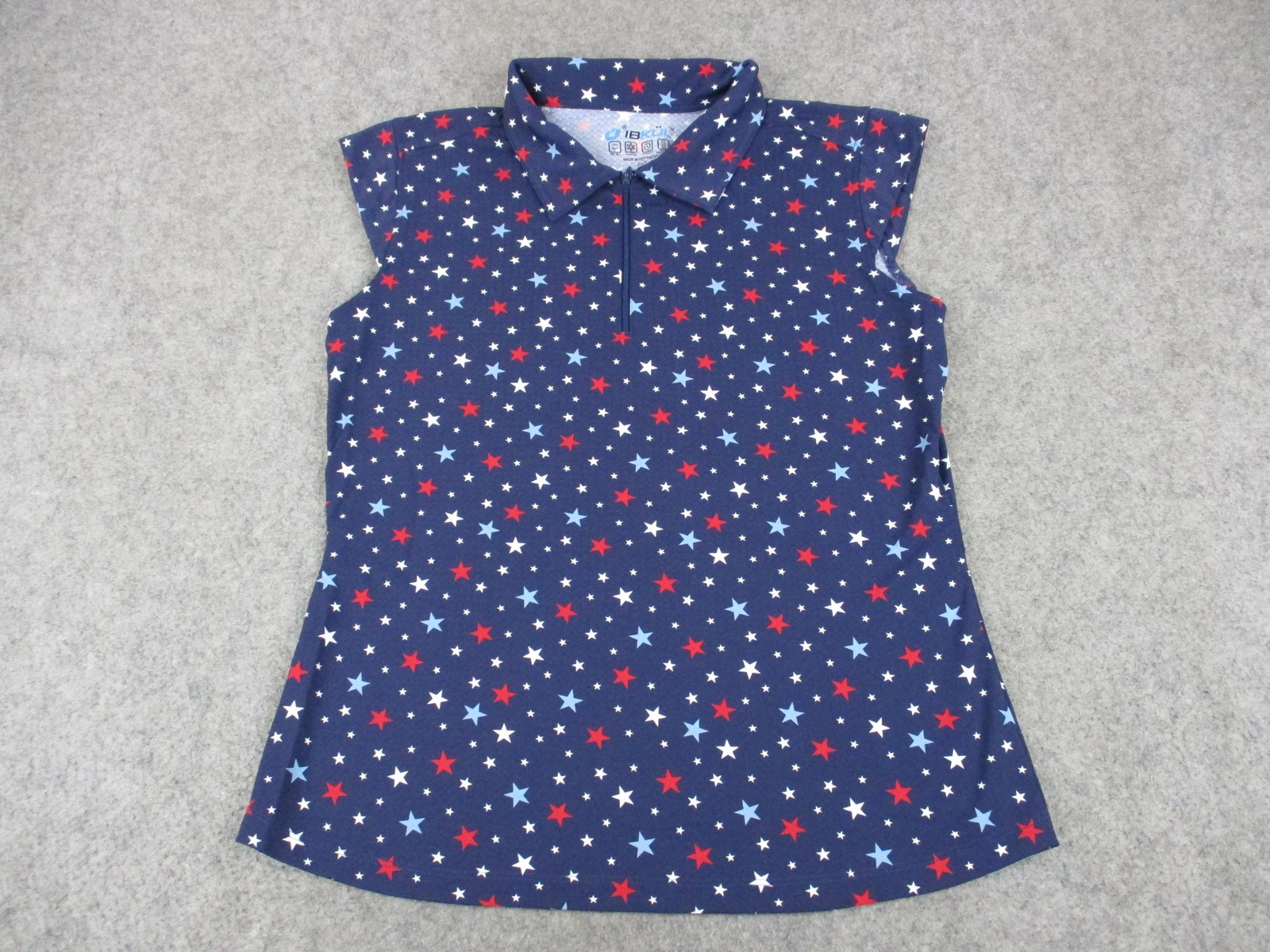 IBKUL Polo Womens 2XL XXL Blue Red Patriotic Stars UV Protection Sleeveless