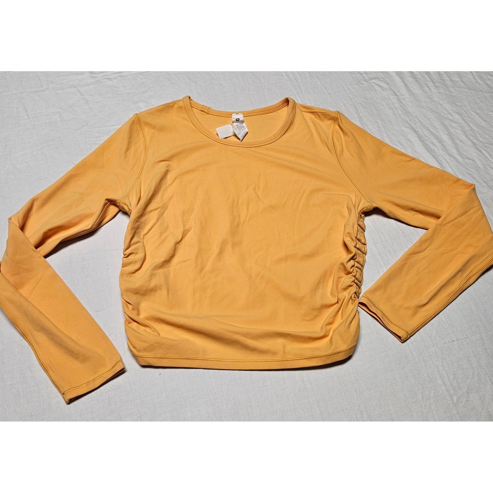 Lululemon All It Takes Long Sleeve Women 10 Marigold Ruched Side Yoga Crew Top