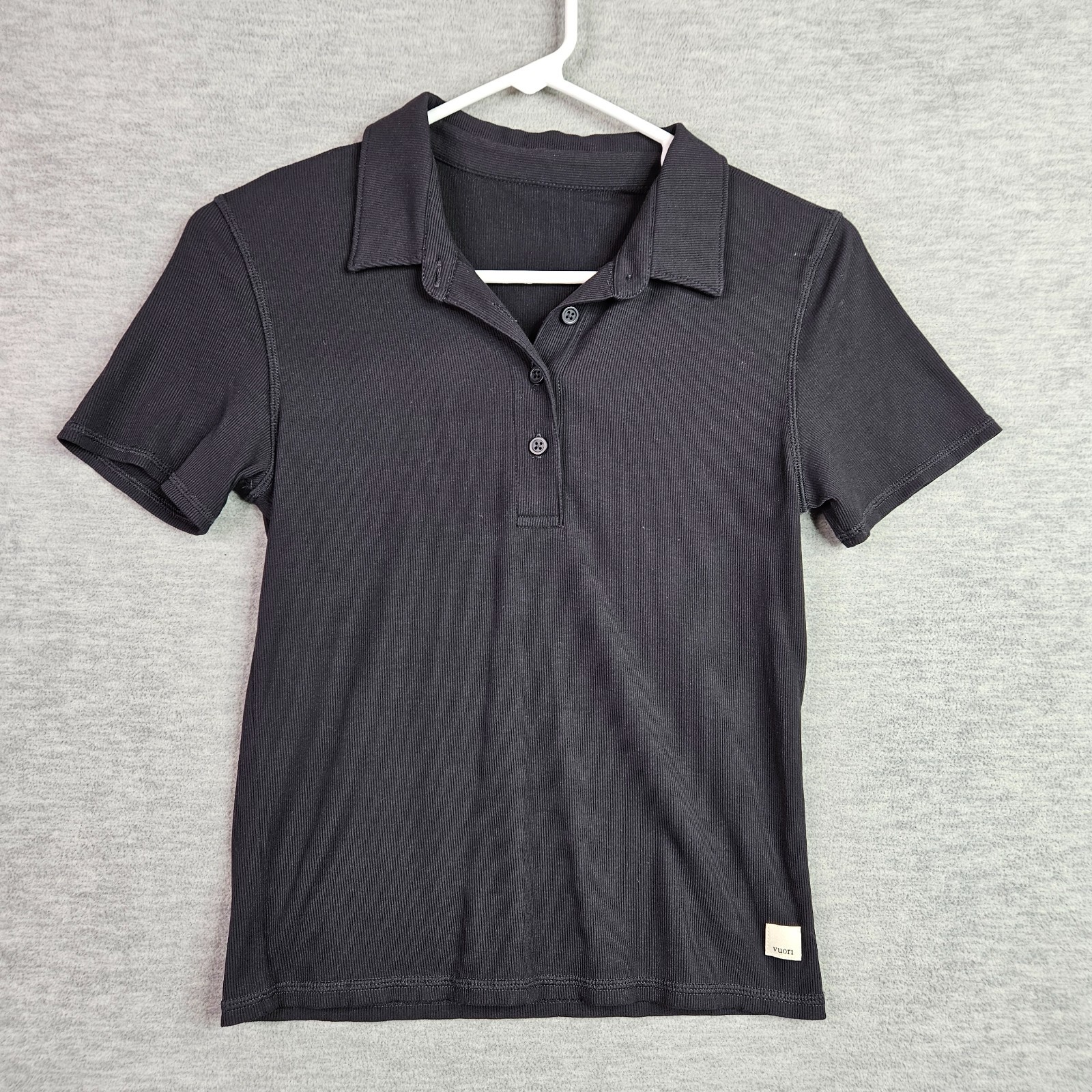 Vuori Women’s Black Ribbed Short Sleeve Polo Shirt Stretch Top Size XS