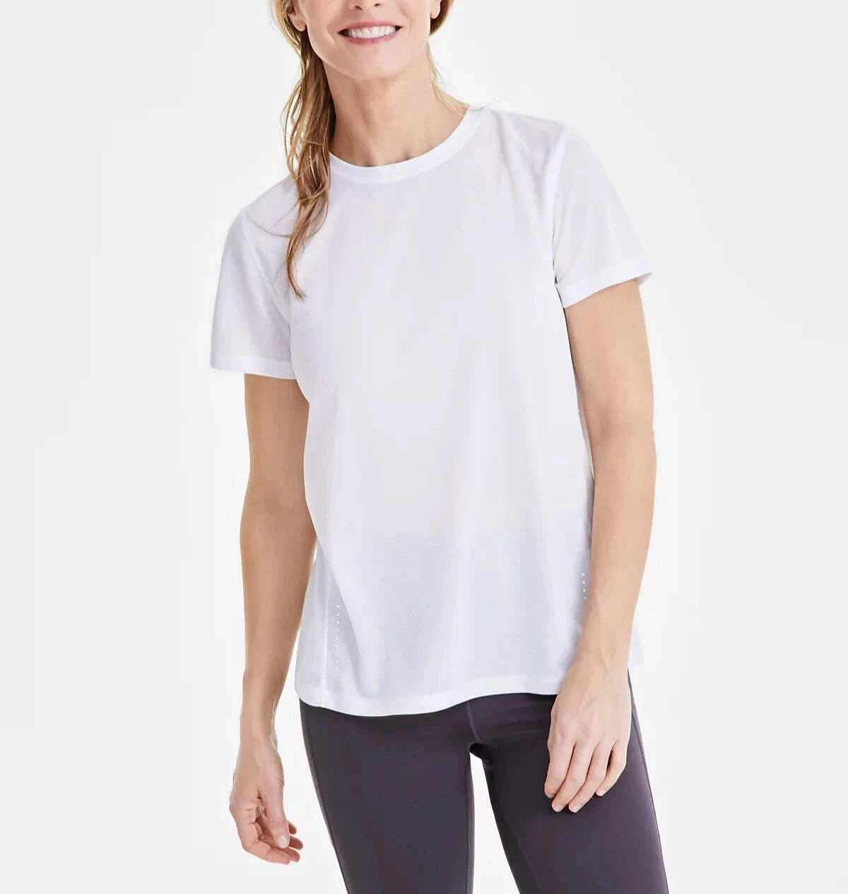 ID Ideology Womens Birdseye Mesh Short-Sleeve T-Shirt Size Small White New B104