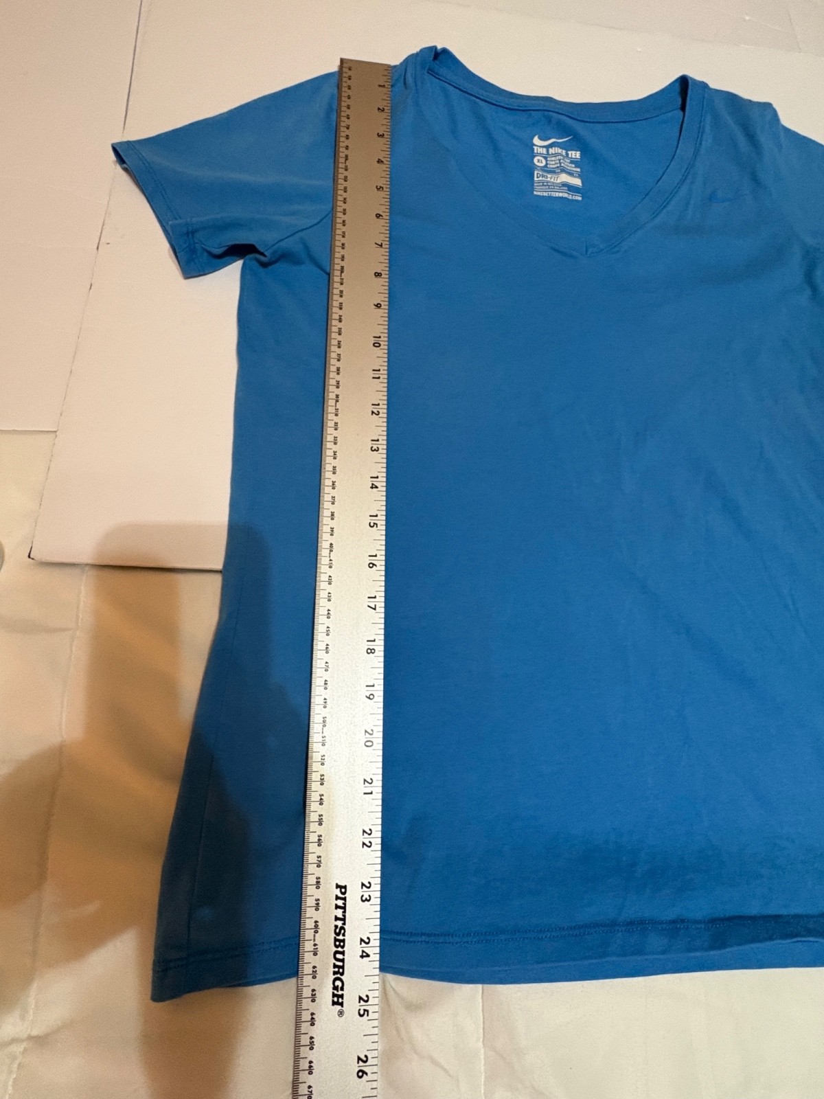 The Nike Tee Shirt Athletic Cut Blue V-Neck Dri-Fit Short Sleeve Women’s Size XL