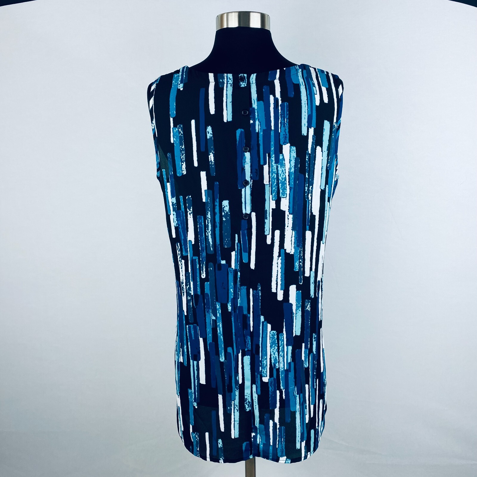 Cupio Womens Medium M Blue Black White Sleeveless Unlined Tunic Top