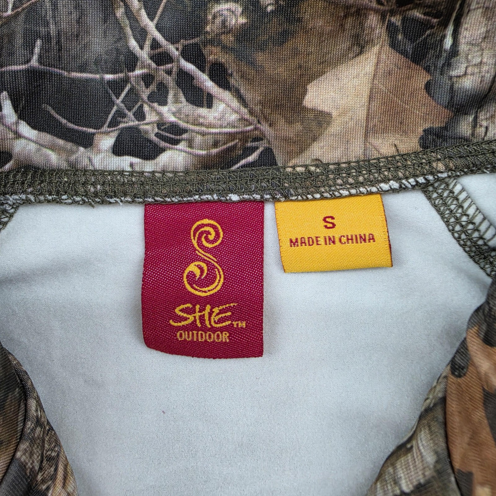 SHE Outdoor Pullover Womens Small Brown Camo 1/4 Zip Stretch Hunting Shirt