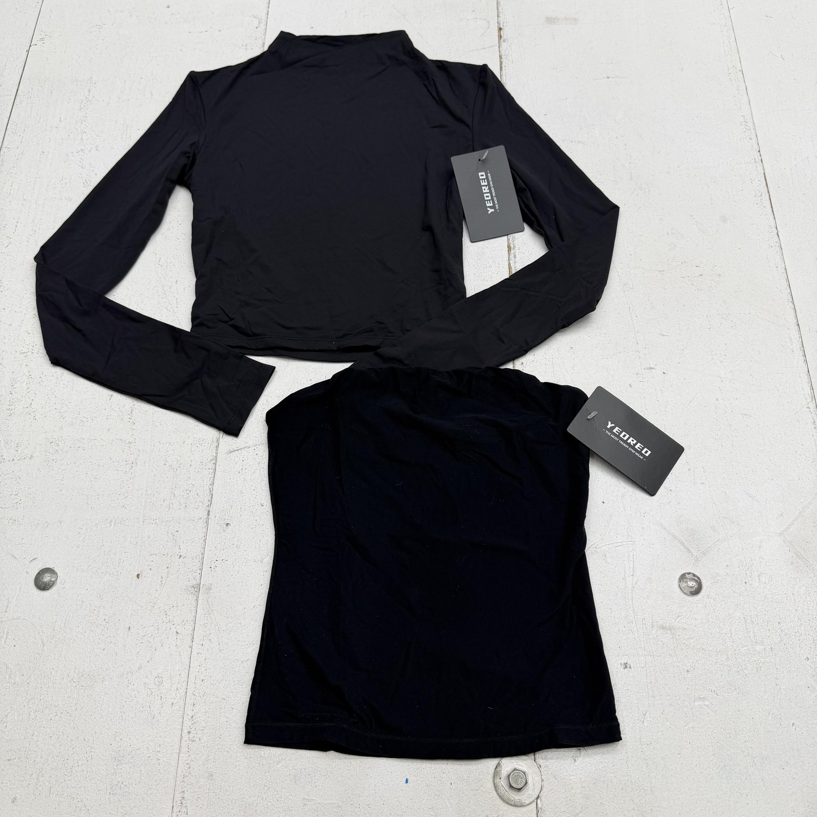YEOREO Shirt Set Womens S Black Mock Neck Long Sleeve Top 2 Piece Gym Activewear