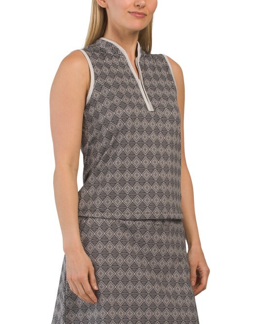 NWT SIGRID OLSEN Black & Beige Marrakesh Sleeveless Mock Golf Shirt M & L