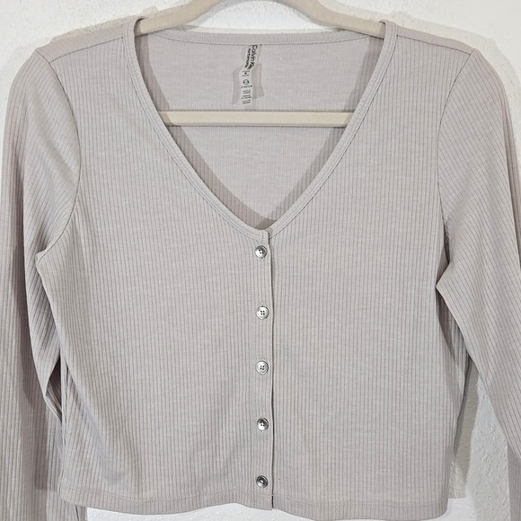 *NEW* Calvin Klein Performance Taupe Cropped Long Sleeve Top Stretch Comfort, M