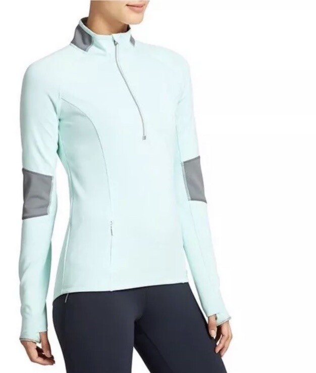 Athleta Lunar Pullover 1/4 Zip Top Size S Running Reflective Teal Water Green