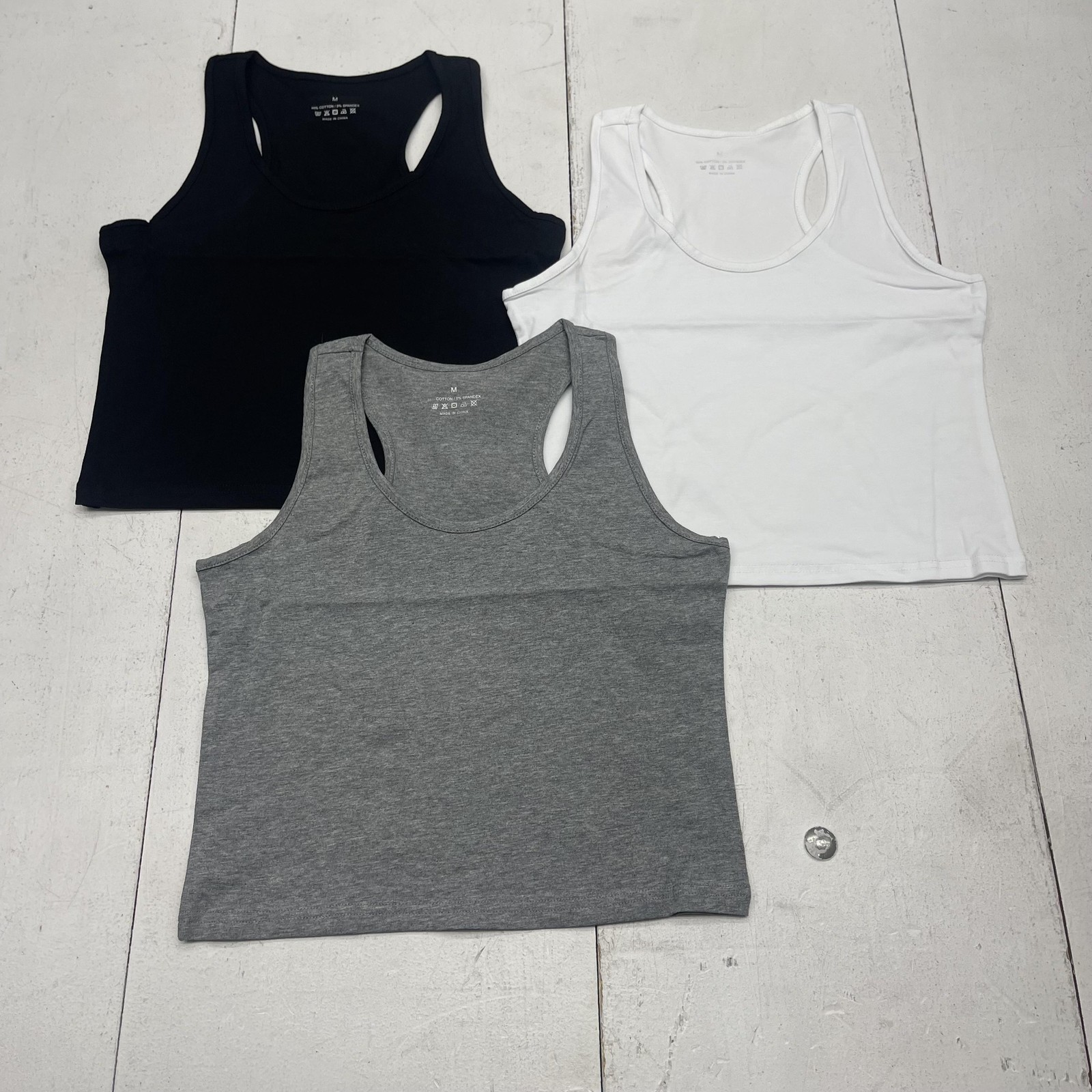 Porvike Sports Crop Tank Tops Womens Medium Black White Gray 3 Pack Yoga
