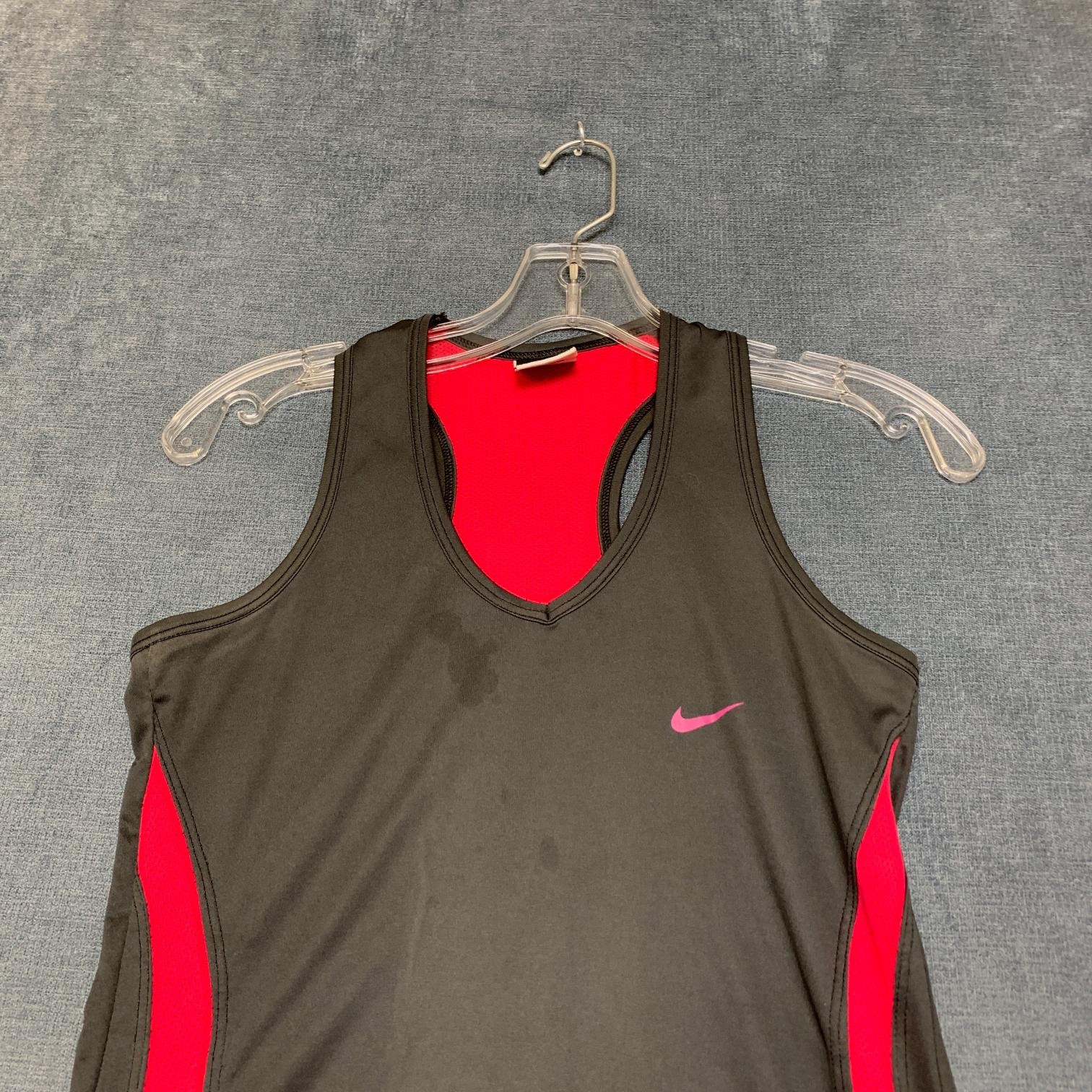 Nike Just Do It Powerback Top Womens Small Black Red Logo Mesh Lined Racer Back