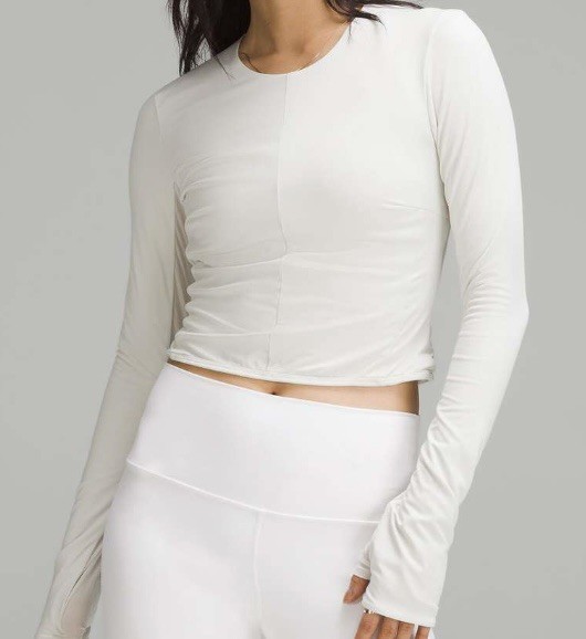 Lululemon Tight-Fit Lined Long Sleeve Cropped Athletic Yoga Top Bone CA8 AU12