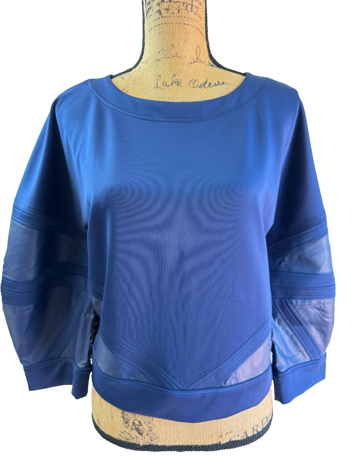 Elisabetta Franchi Blue Faux Leather Trim Sweatshirt Sweater IT 42 US 6 Damaged