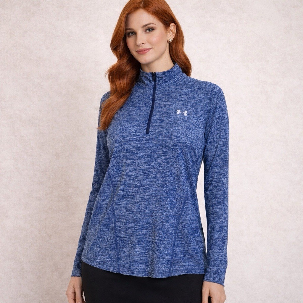 Under Armour Women’s Blue Heather 1/2 Zip Pullover Long Sleeve Athletic Top L