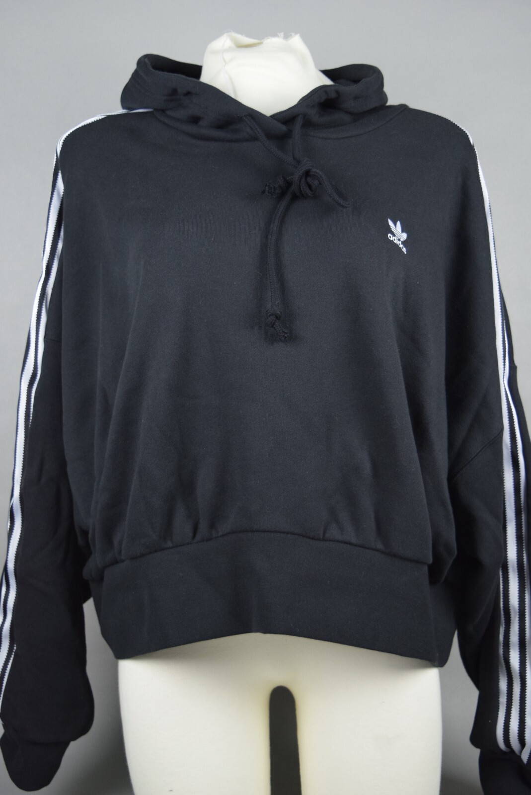 NWT Womens Adidas Satin Adicolor Hoodie Sweatshirt sz S-L Black H37812 cropped