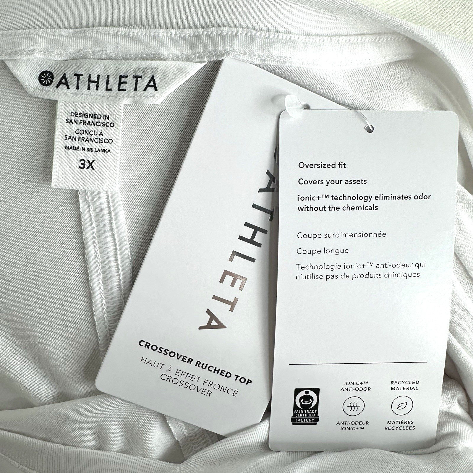 Athleta Crossover Ruched Top Plus 3X 24/26 White Adjustable Cinch Athleisure NWT