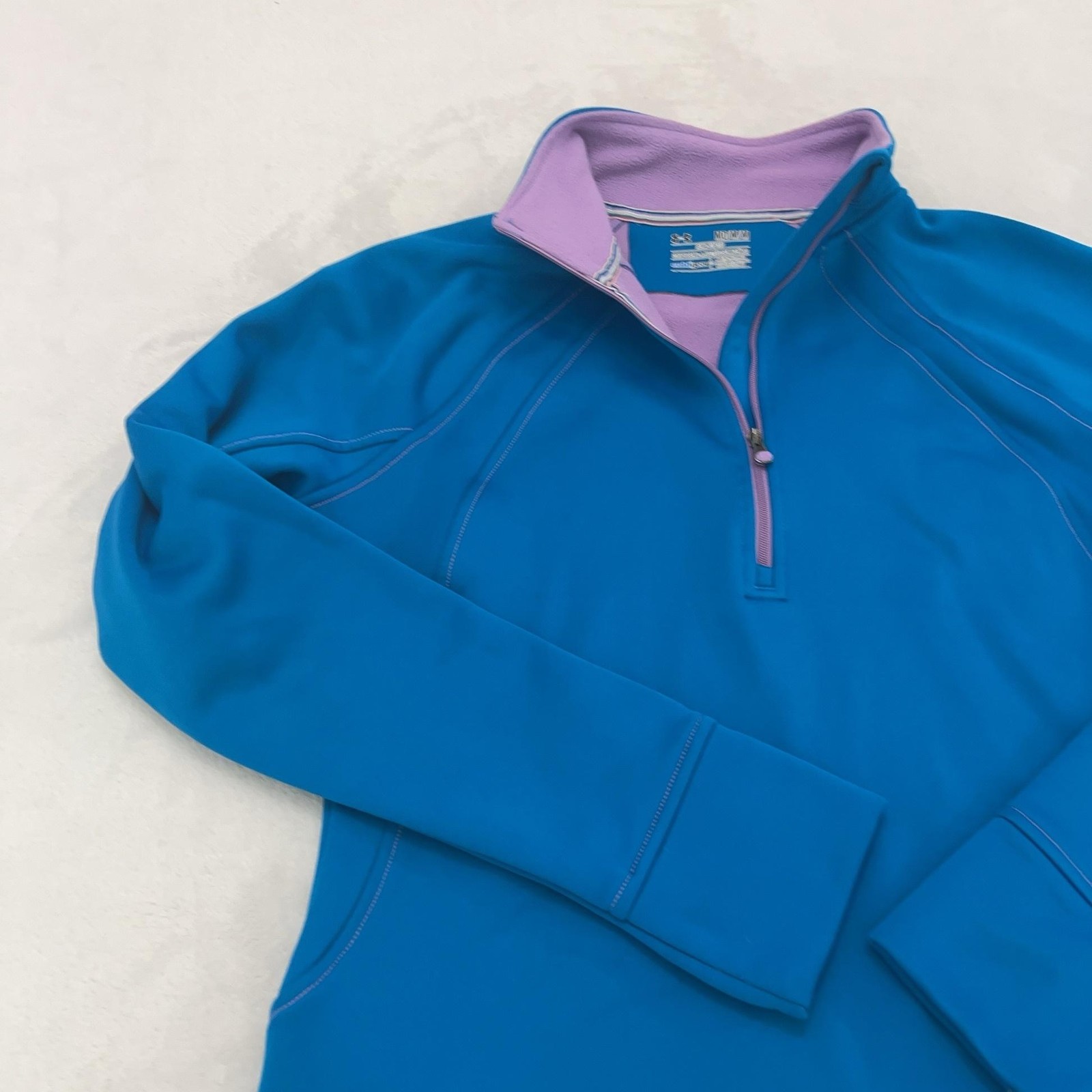 Under Armour ColdGear Pullover Womens Medium Blue 1/4 Zip Fleece Thumbholes