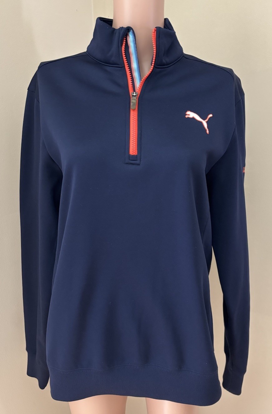 Puma Sport Lifestyle Athletic Top (M) Blue 1/4-Zip Stand Up Collar Logo L/S