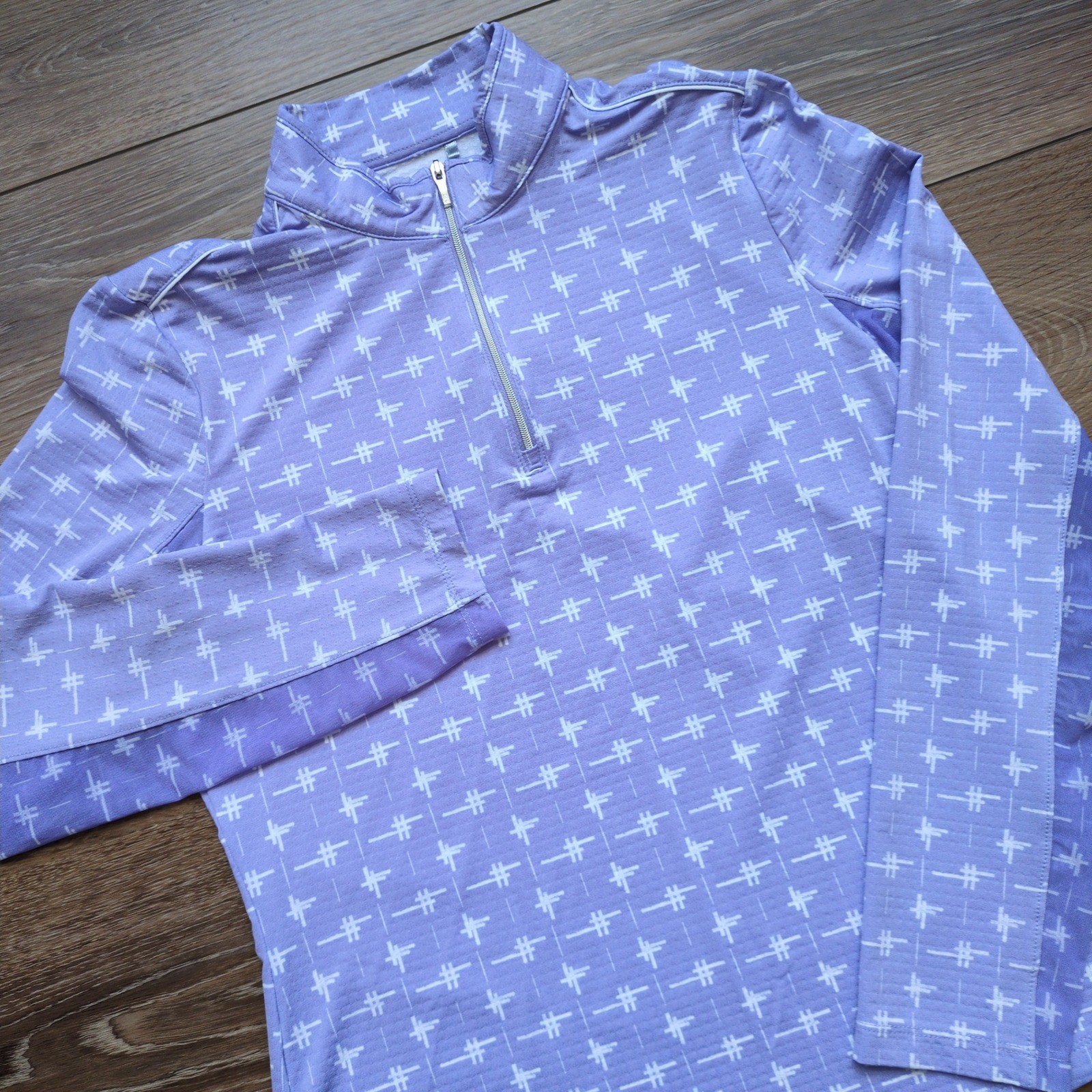 Nivo UPF 50 Quarter Zip Long Sleeve Shirt Purple Geometric Mesh Golf Tennis S