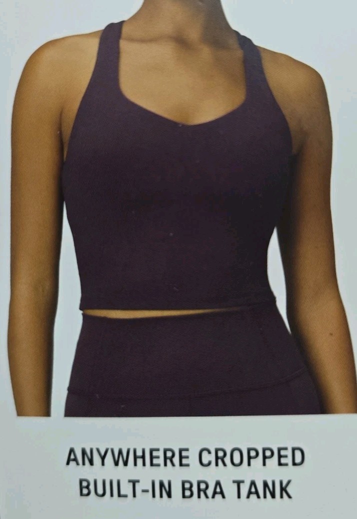 Fabletics Women’s Anywhere Cropped Built-In Tank Bra, Dark Red, Size XL