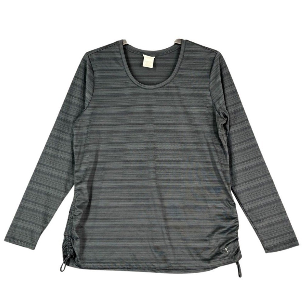 Danskin Shirt Womens XXL Loose Gray Athletic Striped Workout Gym Walking Running