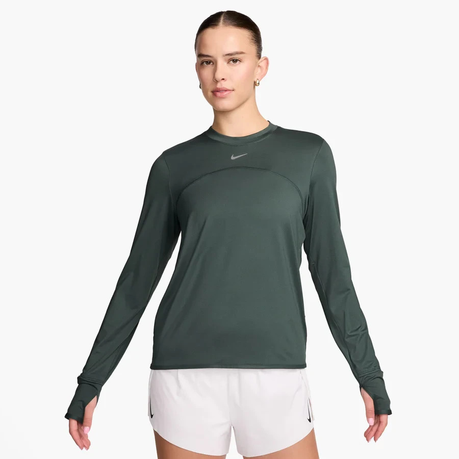 NIKE SWIFT ELEMENT WOMEN’S DRI-FIT UV RUNNING CREW L S SHIRT GREEN #FB4297-NWT