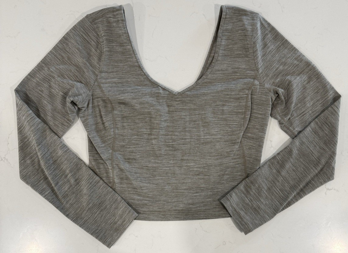 Lululemon Womens Align Long Sleeve Cropped Shirt V-Neck Stretch Heather Grey