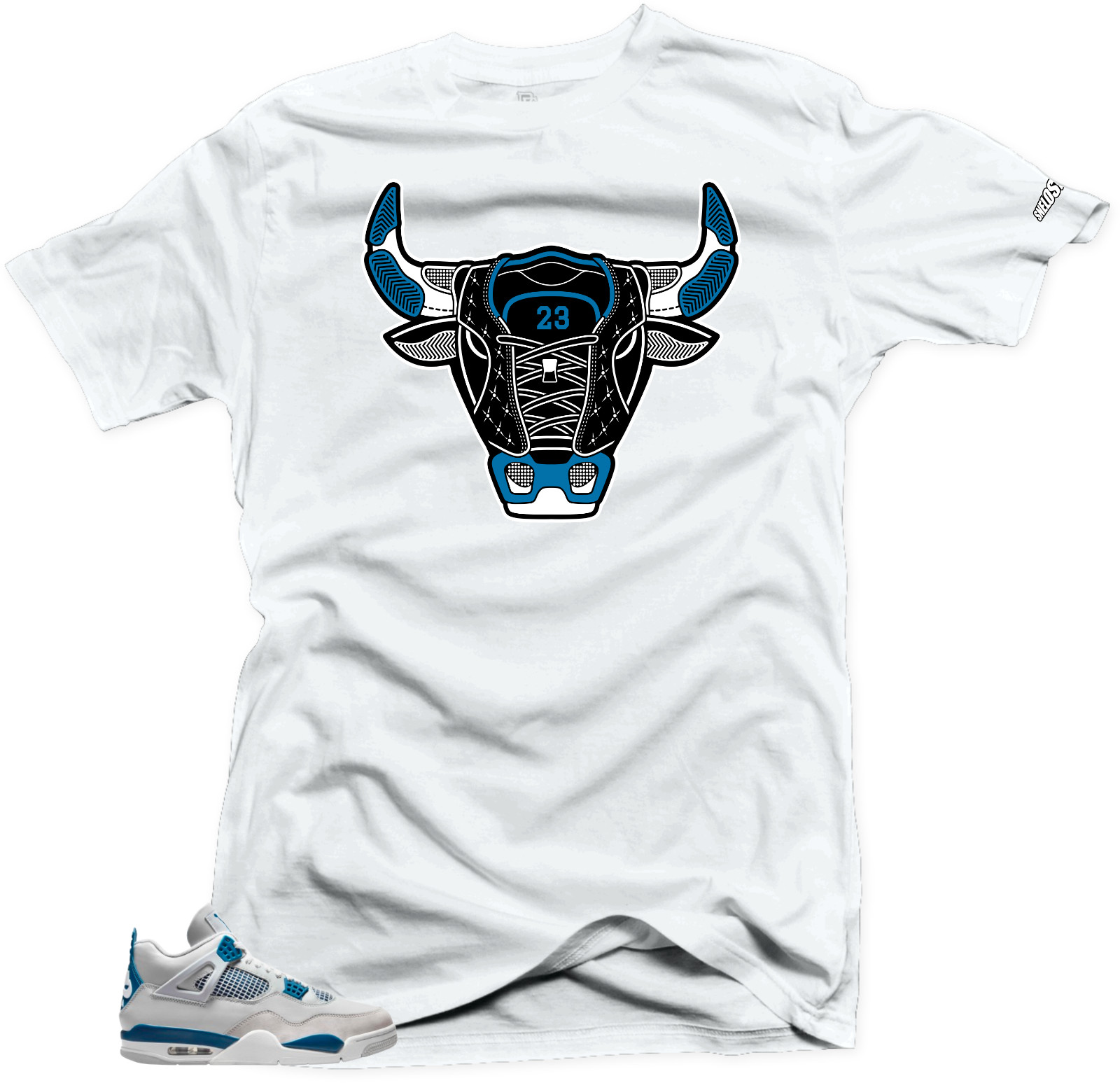 Shirt To Match Jordan 4 Military Blue. Bull Stripes (Blue) White Match Tees
