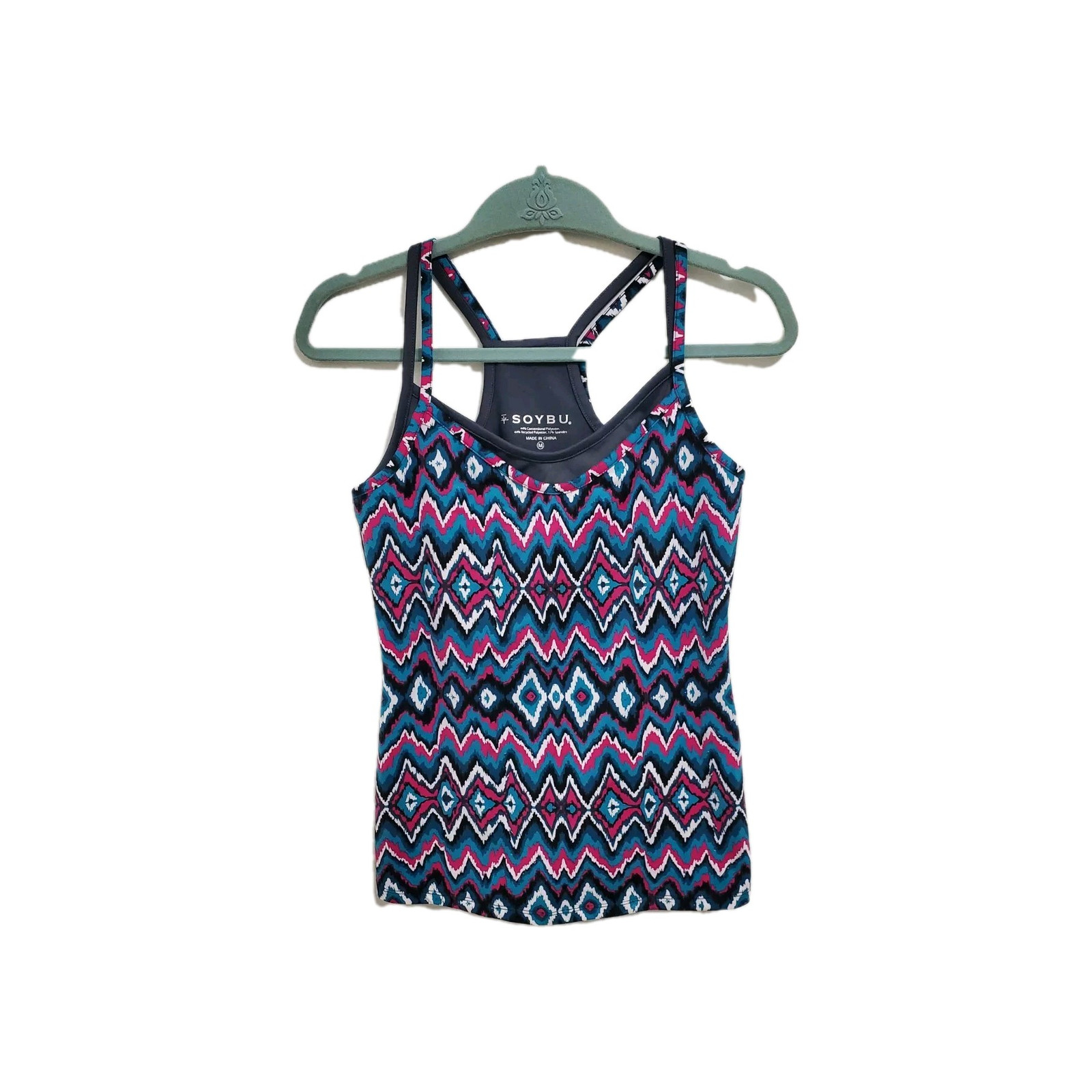 Soybu Tank W/Built In Bra Aztec Print Gray/ Blue Athletic Shirt Ladies Sz Med.