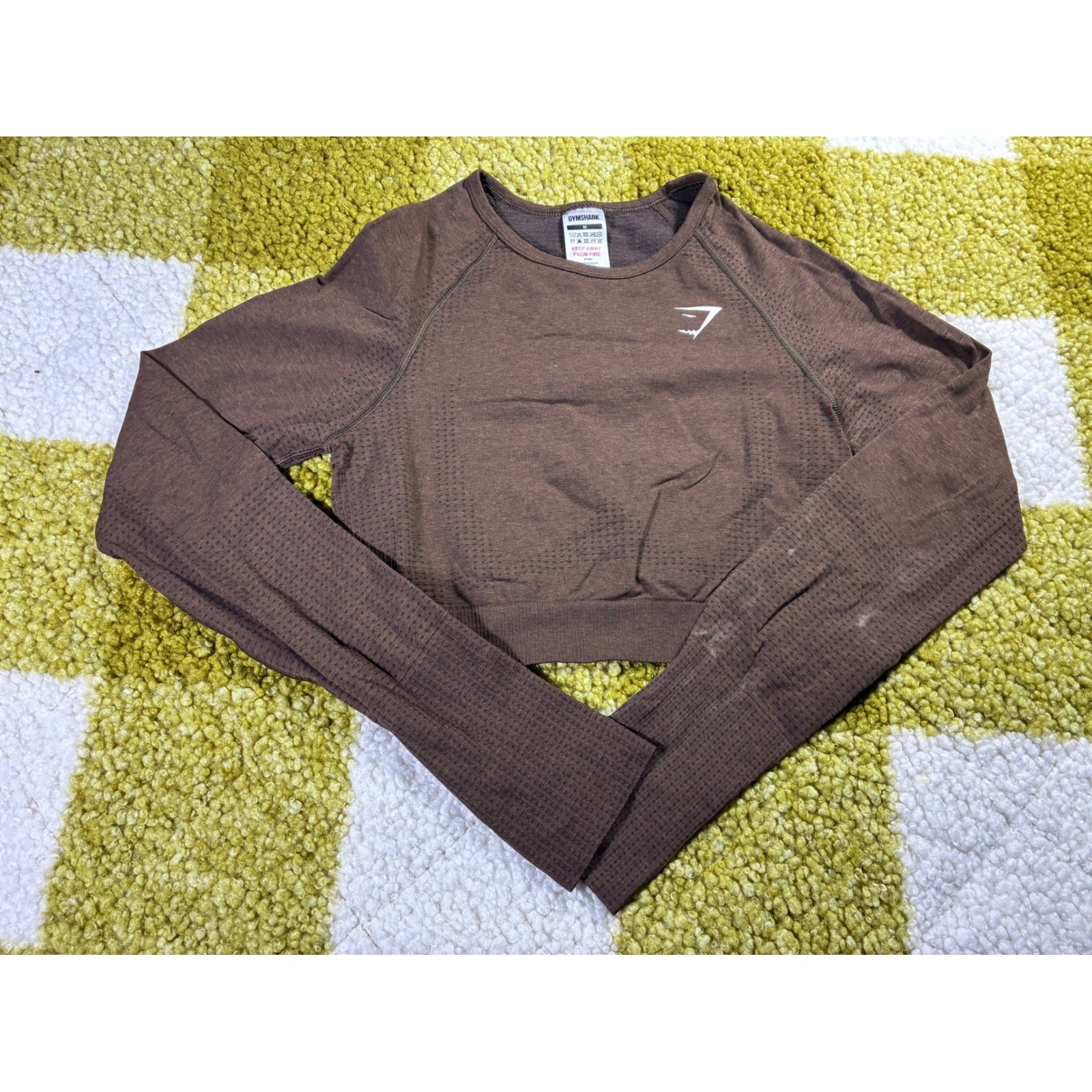 Gymshark Vital Seamless 2.0 Long Sleeve Crop Top Brown Marl Medium B1A3D