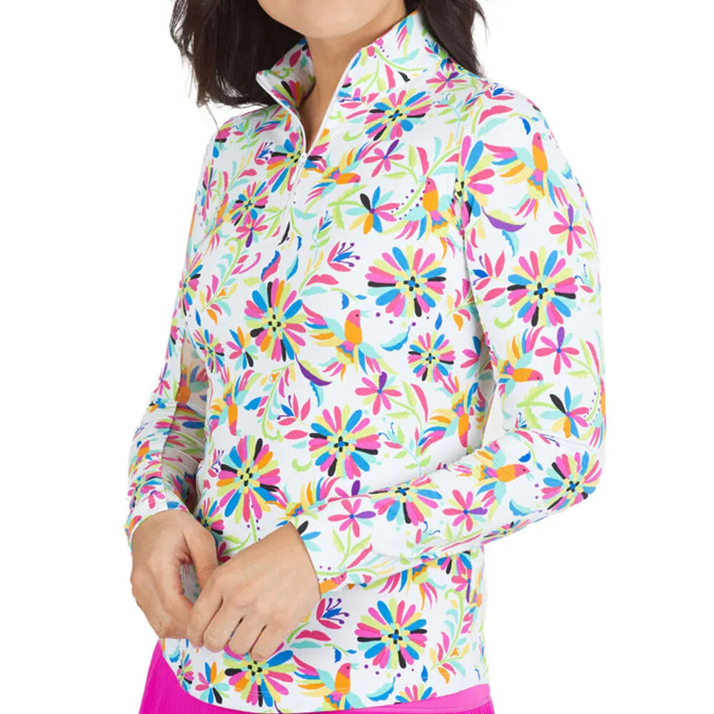 NWT IBKUL ESTELA WHITE MULTI Long Sleeve Mock Golf Tennis Shirt XS S M L XL XXL