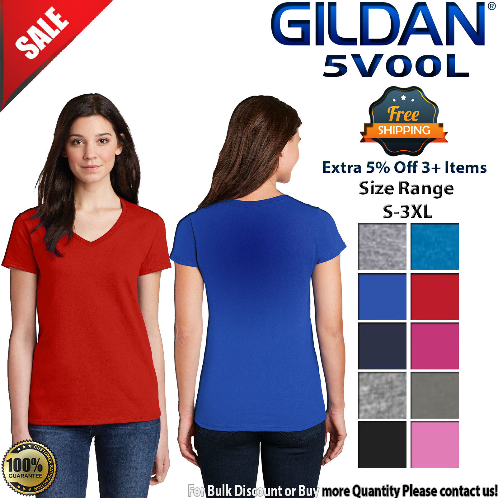 Gildan G500VL Womens Short Sleeve Heavy Cotton V Neck Plain Stylish T-Shirt