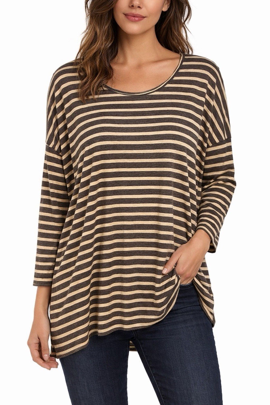 Free People Beach shirt Womens S/M Striped Oversized Tee tunic Top Nautical boho