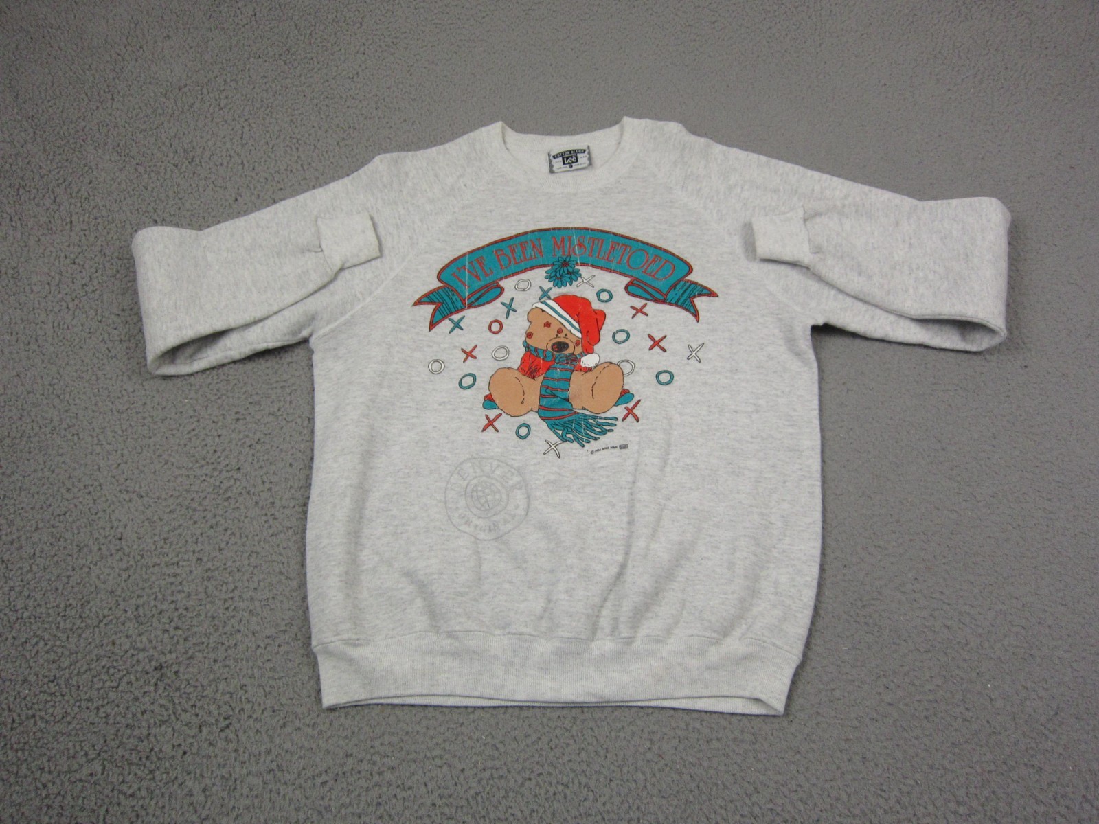 Vintage Lee Sweatshirt Womens Large Gray Bear Christmas Mistletoe Made in USA