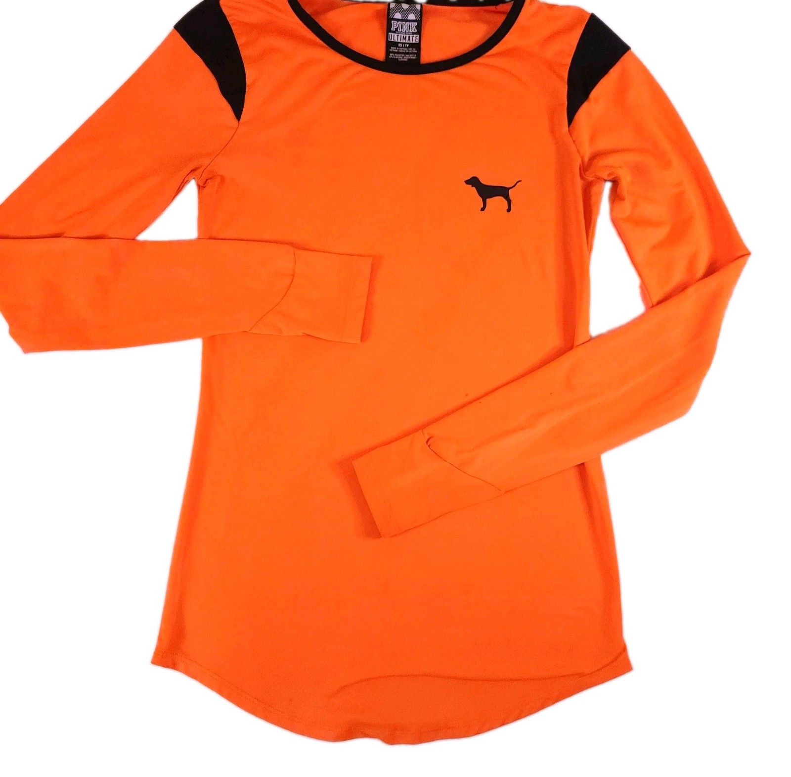 Victoria Secret PINK Ultimate Shirt XS Athletic Top Stretch Thumb Hole Orange