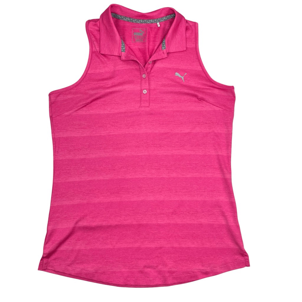 Puma Womens Striped Collared Racerback Sleeveless Polo Athletic Top Pink Large