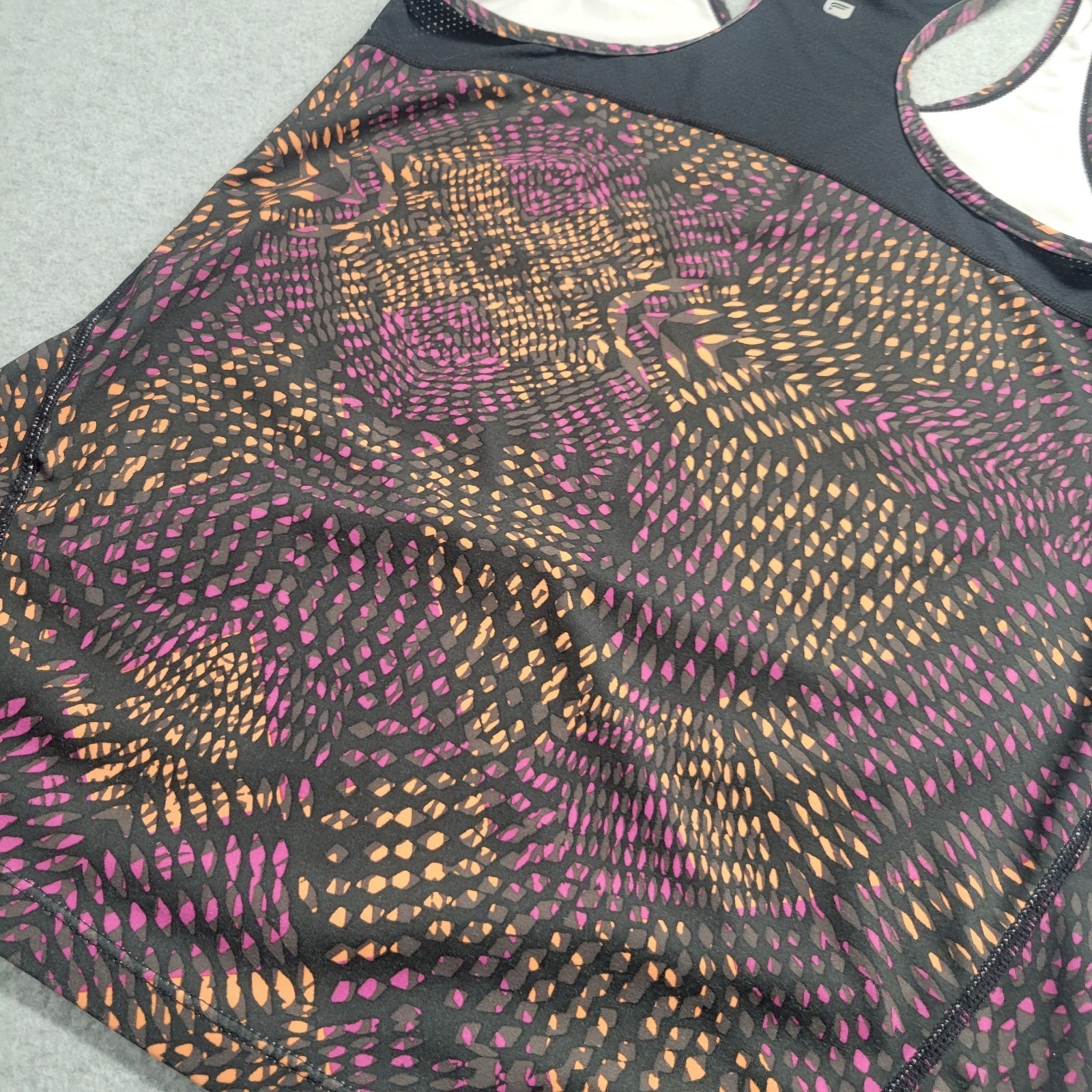 Fabletics Womens XS 4 Racerback Athletic Tank Top Geometric Print Mesh Black