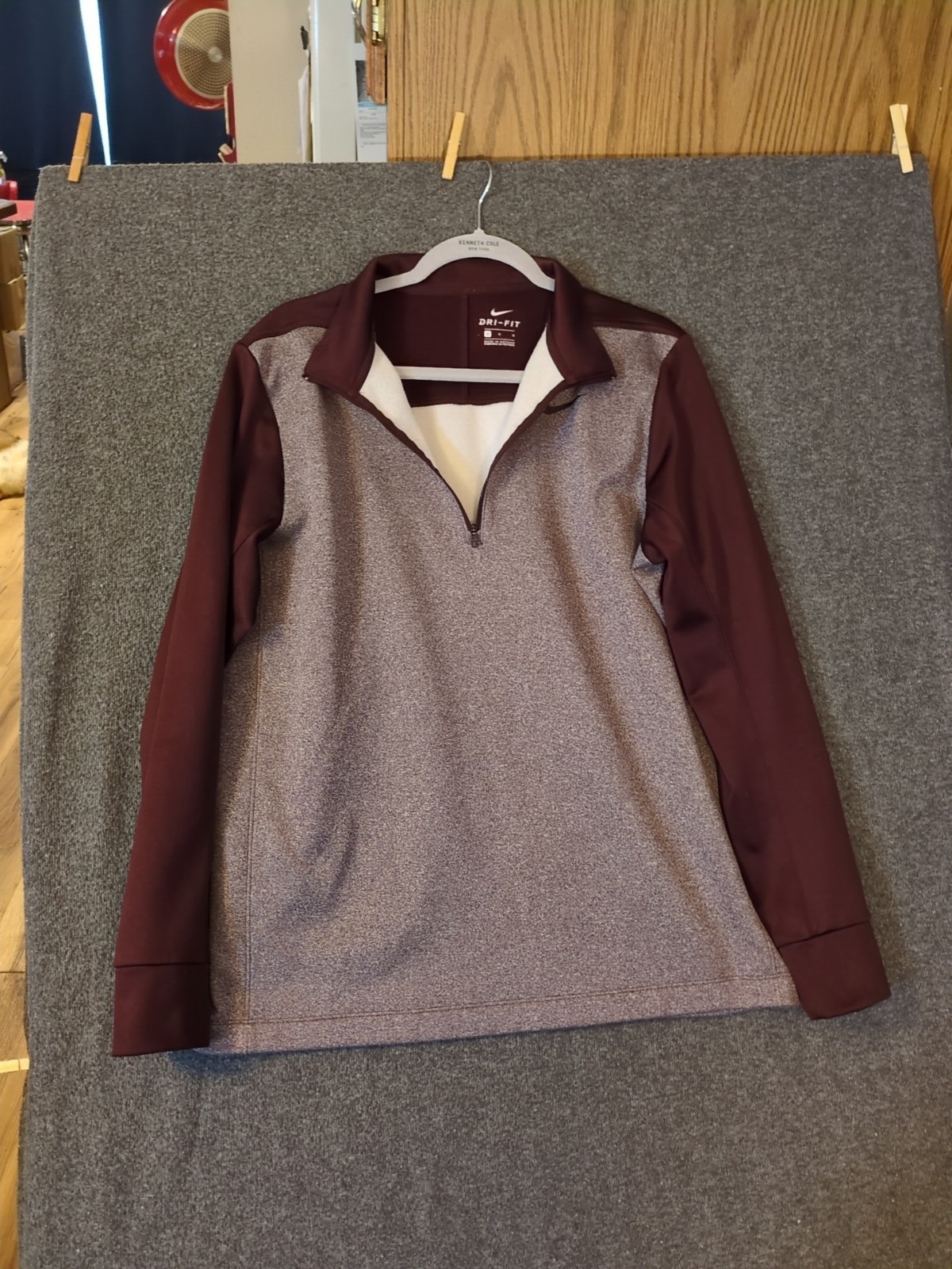 Nike Shirt Womens Dri-FIT Quarter Zip Running Top Heathered Maroon Large
